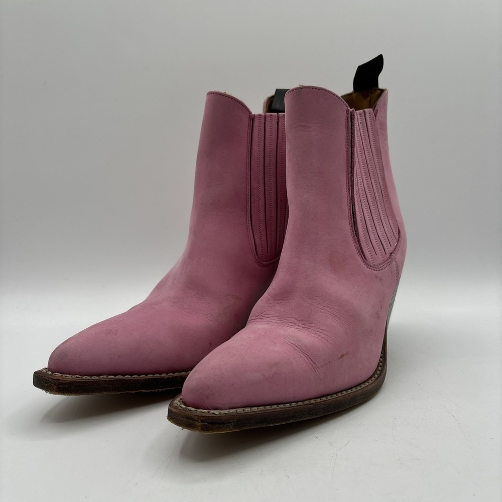 Sancho‎ Heeled Chelsea Ankle Boots Pink Leather Vintage Women's 36 US 5.5 Suede